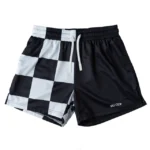 MUAY THAI SHORTS (MID THIGH CUT) CHECKER - BLACK