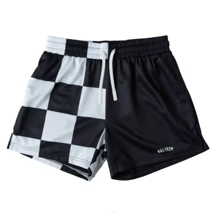 MUAY THAI SHORTS (MID THIGH CUT) CHECKER - BLACK