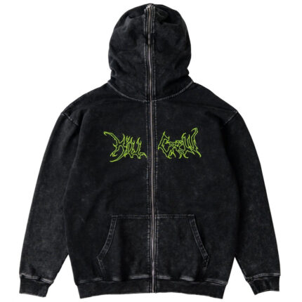 OVERSIZED LUX WOLF ZIP UP HOODIE - BLACK GREEN