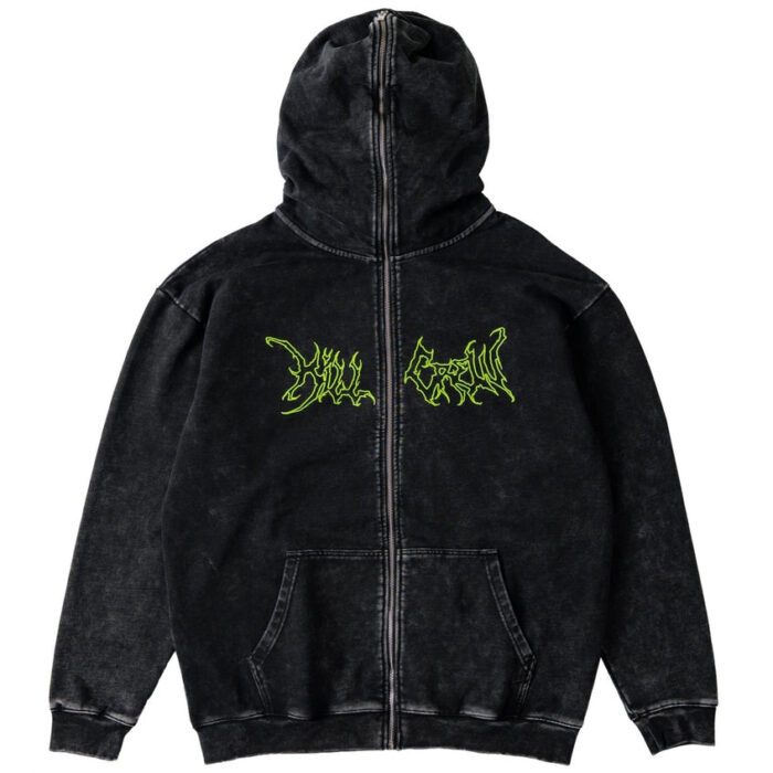 OVERSIZED LUX WOLF ZIP UP HOODIE - BLACK GREEN